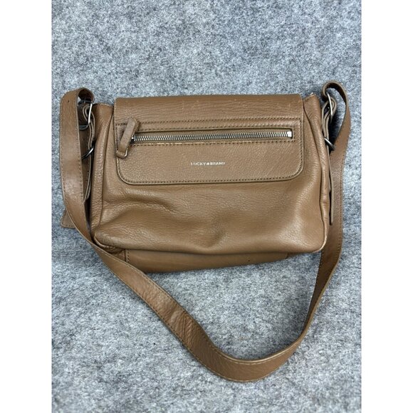 LUCKY BRAND Leather Crossbody Shoulder Bag Womens Brown Flap Drawstring Zip - Picture 1 of 9